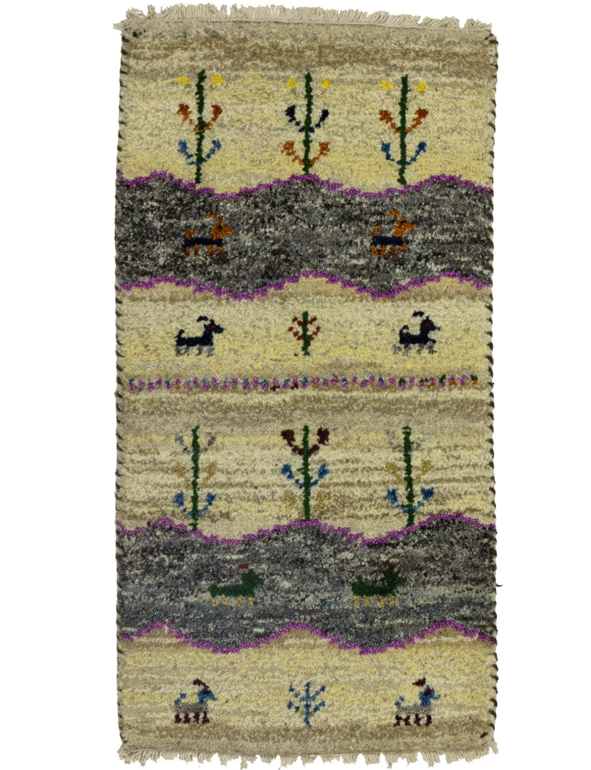 1'4 X 2'7 Hand Knotted Cream Tribal Indo-Gabbeh Wool Rug