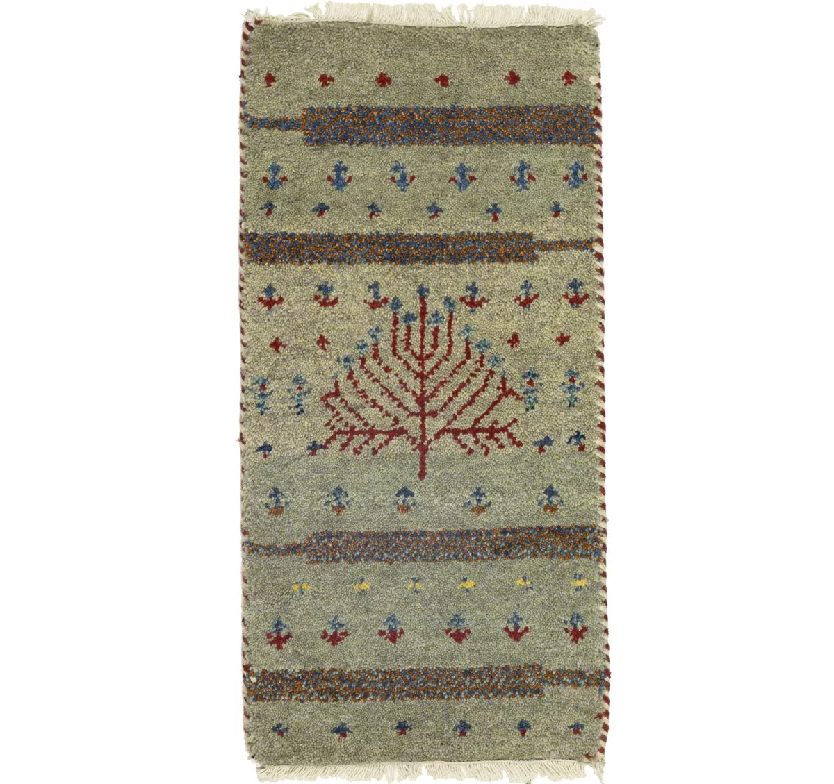 1'4 X 2'7 Hand Knotted Greige Tribal Indo-Gabbeh Wool Rug