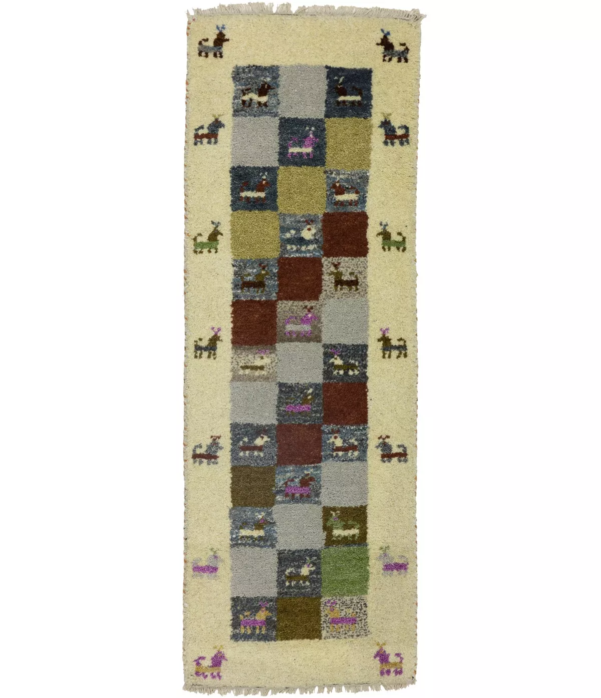 1'4 x 3'10 Cream Hand Knotted Indo-Gabbeh Oriental Wool Rug