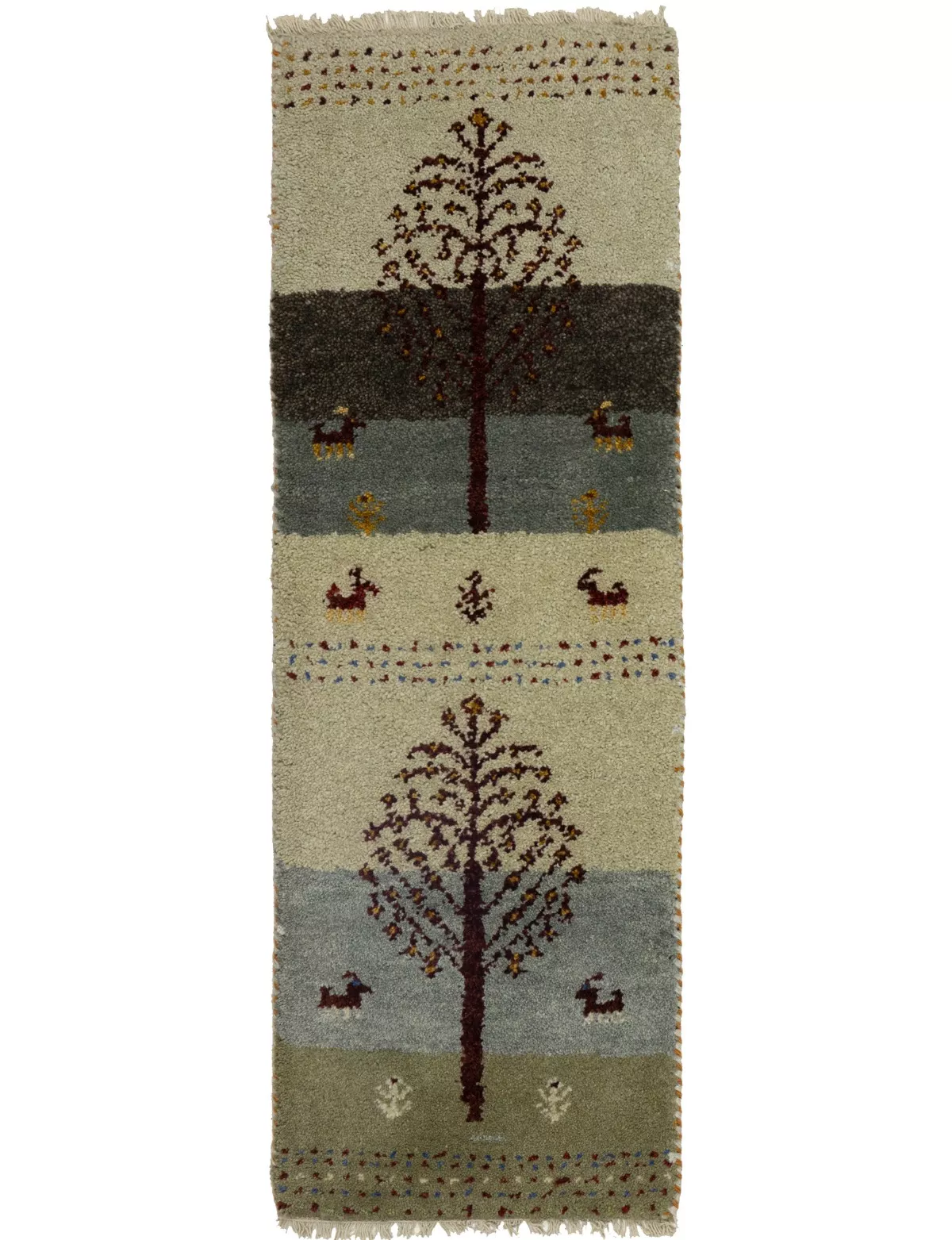 1'4 x 3'10 Hand Knotted Indo-Gabbeh Tribal Oriental Wool Rug