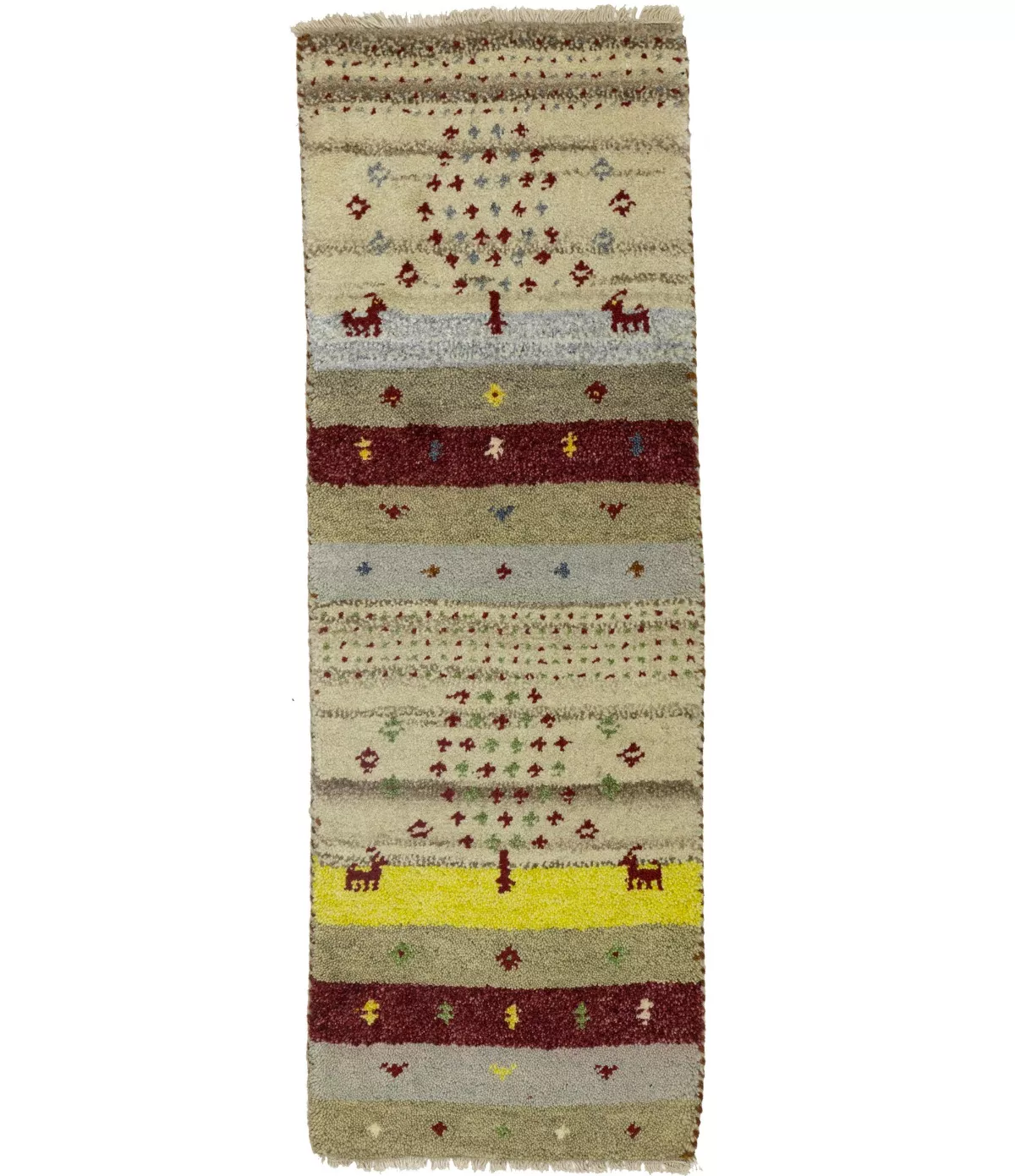 1'4 x 3'10 Handmade Indo-Gabbeh Stripes Oriental Wool Rug