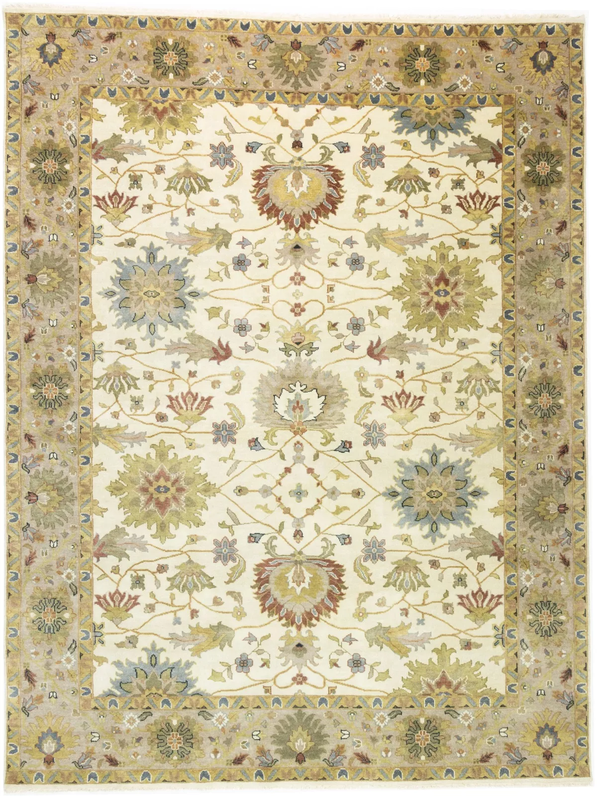 9'0 X 11'10 Peshawar Cream Osh Chobi Hand Knotted Wool Rug