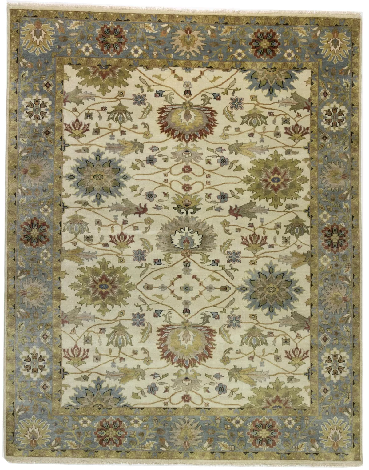 9'0 X 12'0 Hand Knotted Osh Chobi Cream Peshawar Wool Rug
