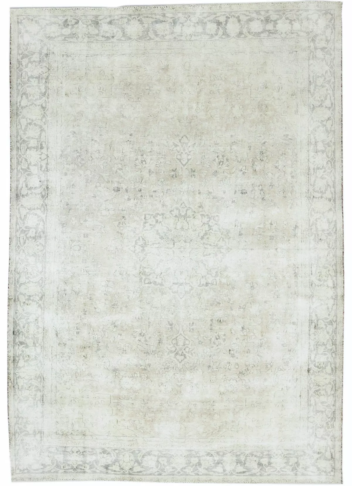 Antique Muted Beige Floral 7'4X10'6 Distressed Vintage Oriental Rug