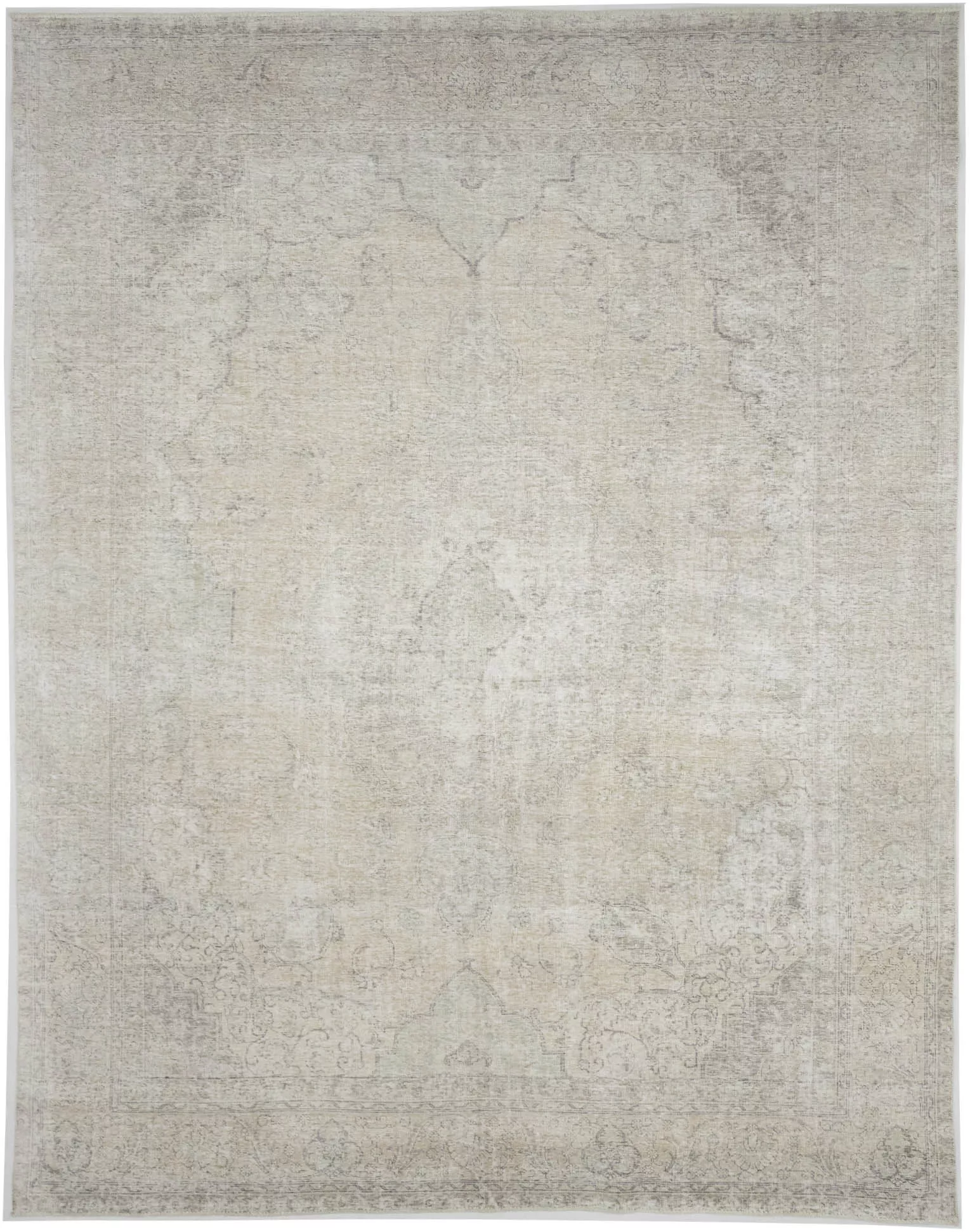 Antique Muted Beige Floral 9'7X12'2 Distressed Vintage Oriental Rug