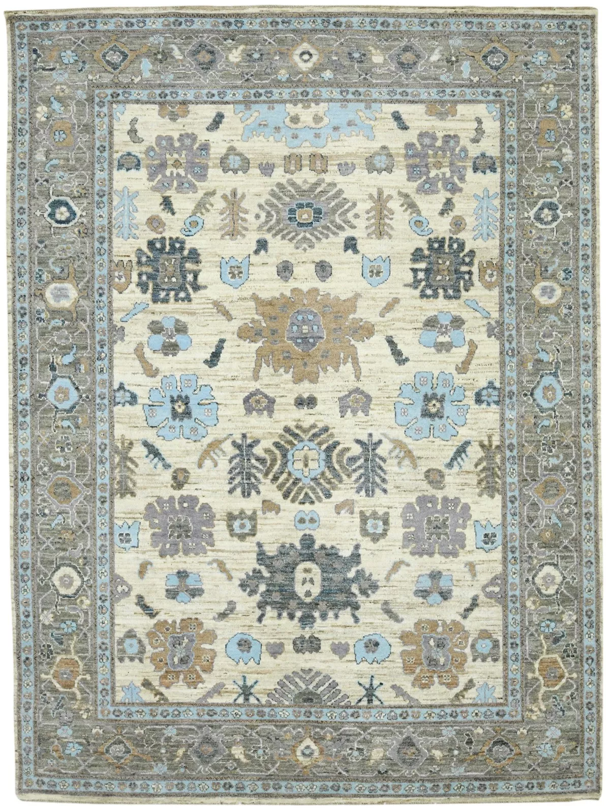 Cream Floral Oushak Peshawar 9'3X12'8 Pakistan Oriental Rug