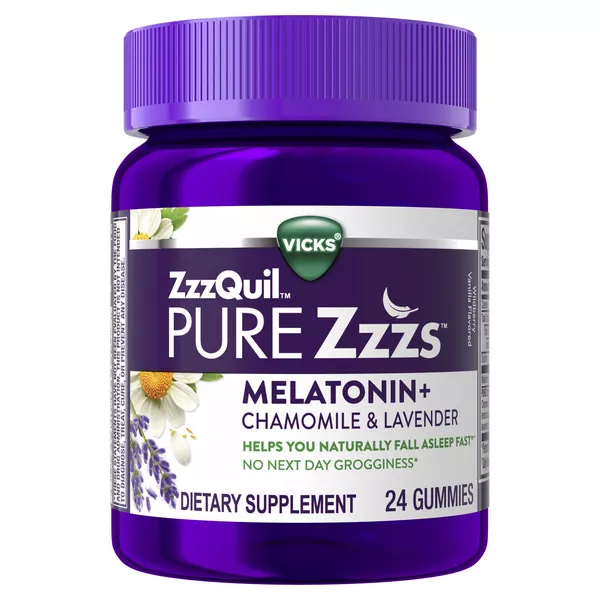 ZzzQuil PURE Zzzs Melatonin Gummies, Sleep Aid, Melatonin 2mg, with Chamomile & Lavender, Melatonin Sleep Gummies, Sleep Aids for Adults, Wildberry Vanilla Flavored, 48 Sleep Gummies | Hy-Vee Aisles Online Grocery Shopping
